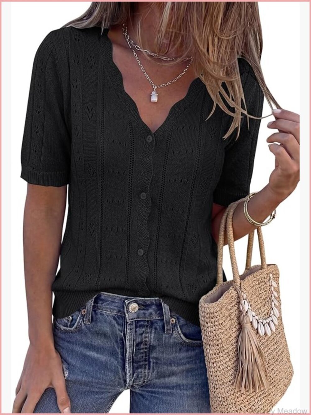 Short Sleeve Crochet Knit Cardigan Button Down Lightweight Summer Sweater Top